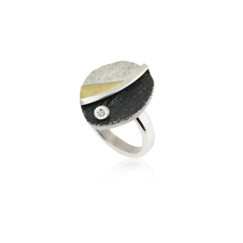 1952 - R1952 - SILVER & GOLD RING WITH DIAMOND R1952