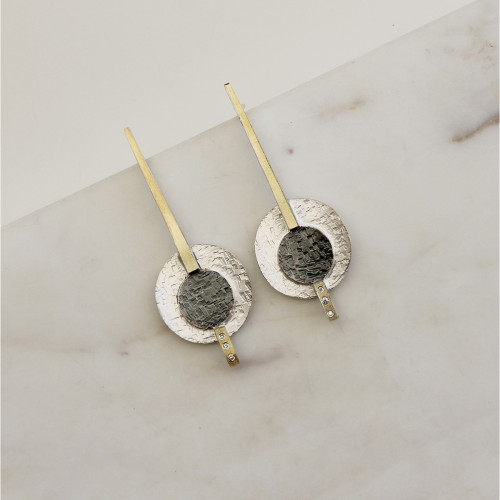 3511 - E3511D - SILVER & GOLD EARRINGS WITH DIAMONDS E3511D