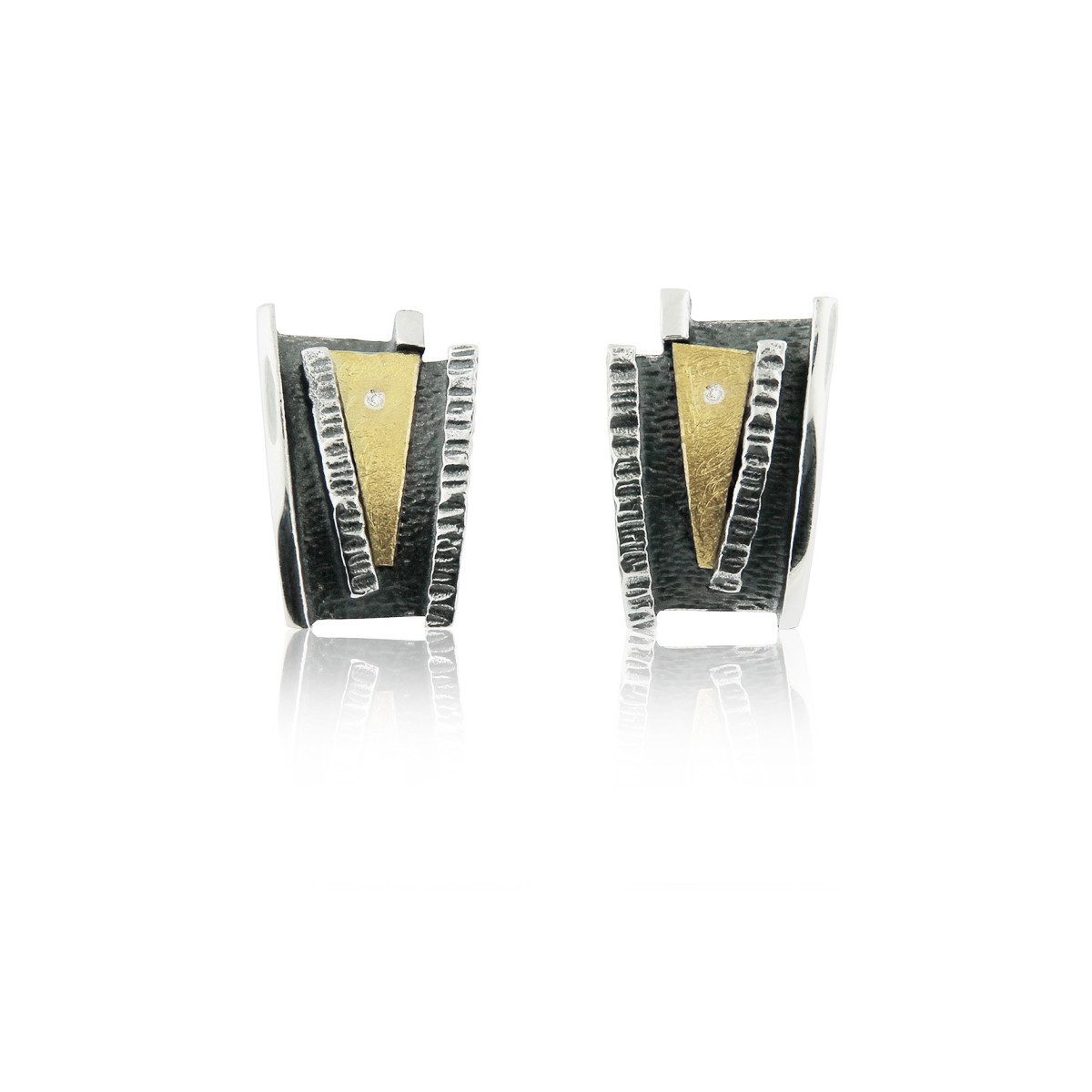 1932 - E1932D - SILVER & GOLD EARRINGS WITH DIAMONDS E1932D