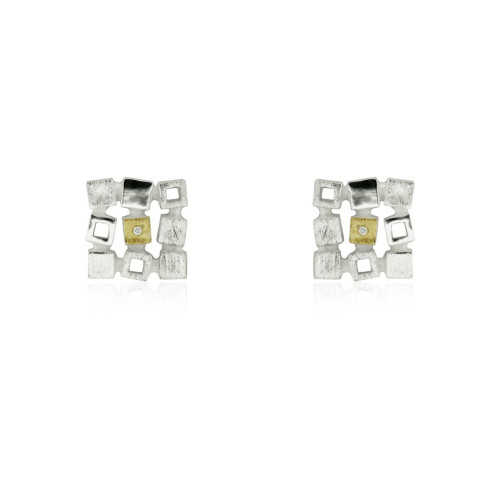 1994 - E1994SD - SILVER & GOLD EARRINGS w/ DIAMONDS E1994SD